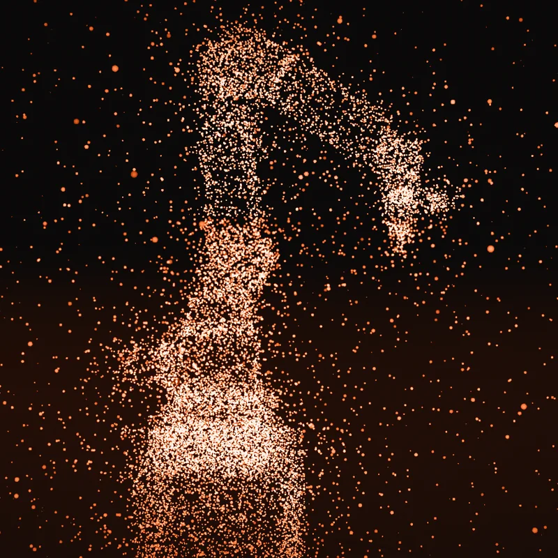 A robot arm rendered as a cloud of measured points
